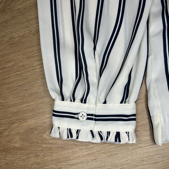 J Crew Mercantile Women XXS Blouse Ivory Blue Stripe Off Shoulder Sailor Bow Top - Picture 5 of 6